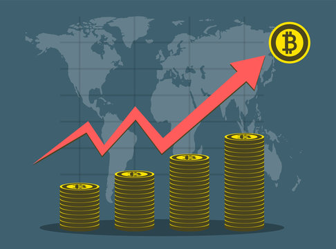 Business Bitcoin concept growth chart on background map world.vector Illustrator