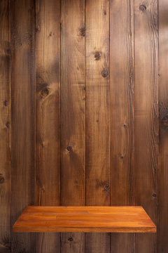 shelf at wooden background  wall