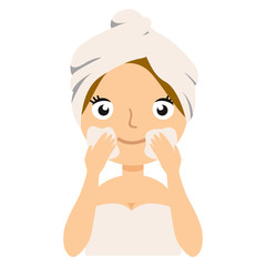 Vector illustration. Beautiful girl inflicts a cream on the face. Beauty, body care concept.