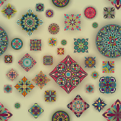 Seamless pattern with decorative mandalas. Vintage mandala elements.