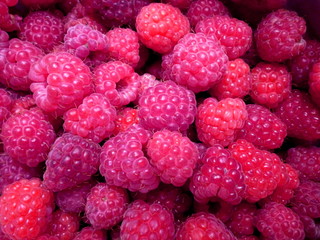 Fresh and sweet red raspberries texture background. Raspberry fruit pile background. Selection of freshly picked ripe organic raspberries background. Delicious first class raspberries heap background