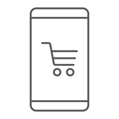 Smartphone with open store application thin line icon, e commerce and marketing, online buy sign vector graphics, a linear pattern on a white background, eps 10.