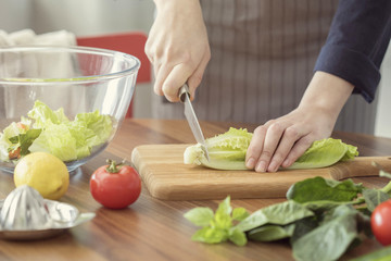 Healthy nutrition salad preparing concept