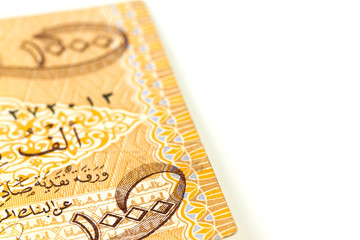 close-up of a single 1000 iraqi dinar bank note obverse