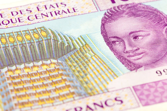close-up of a single 10000 central african CFA franc bank note obverse