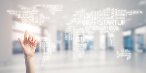 World map in office interior as symbol for international busines