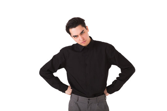 Dissatisfied and angry young man isolated on the white background