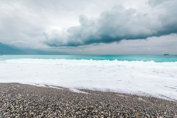 Hualien County/taiwan -december 13, 2017 : Chihsing Beach, A gravel beach