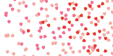 Confetti hearts falling on empty white background. Greeting card or invitation template design or poster background. Beautiful valentine day vector illustration.