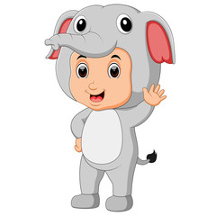 Cute boy cartoon wearing elephant costume