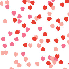 Confetti hearts falling on empty white background. Greeting card or invitation template design or poster background. Beautiful valentine day vector illustration.