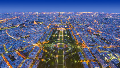 night scene of Paris cityscape, France from Eiffel Tower