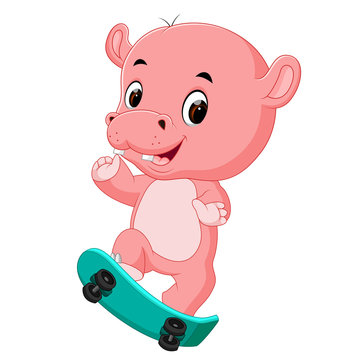 cute hippo playing skateboard