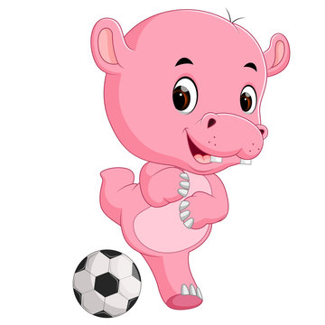 funny hippo cartoon with ball