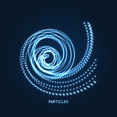 Spiral. Object with dots. Molecular grid. 3d technology style with particle. Vector illustration. Futuristic connection structure for chemistry and science.