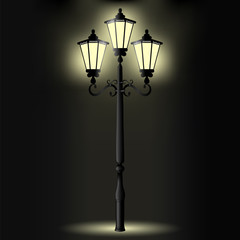 Vector image of a realistic, decorative pillar with a light for lighting