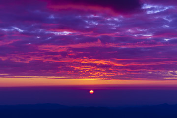 beautiful sunset landscape seen from mountain of Romania, Ceahlau