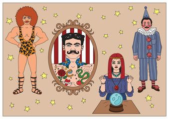 Vintage circus illustrations collection.