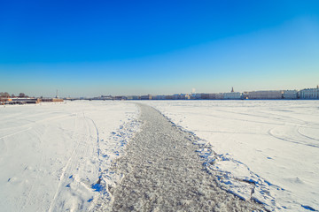 Ice on the Neva River in St. Petersburg