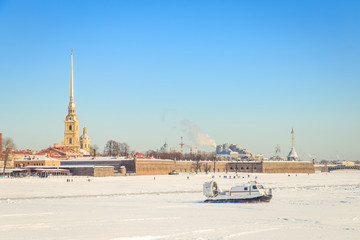 Fototapeta na wymiar panorama of the Peter and Paul Fortress in St. Petersburg in the winter