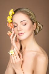 beautiful girl with flowers on head