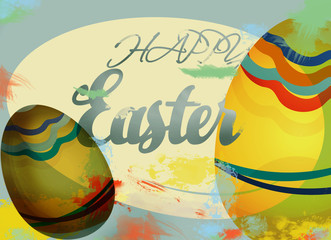 Naklejka premium Happy Easter Holiday Card with Painted Eggs