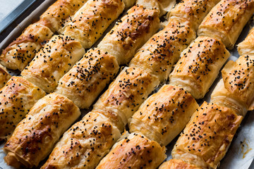 Turkish Borek with Sesame Seeds in Baking Tray / Burek