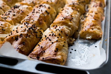 Turkish Borek with Sesame Seeds in Baking Tray / Burek