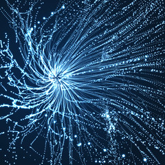 Abstract science or technology background. Array with dynamic particles. Vector illustration.