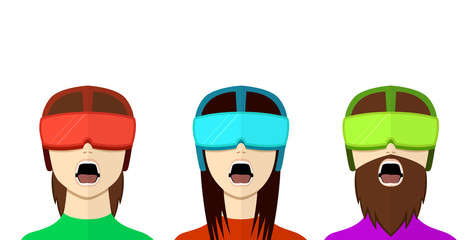 Set of VR gamer in flat style, front view, vector