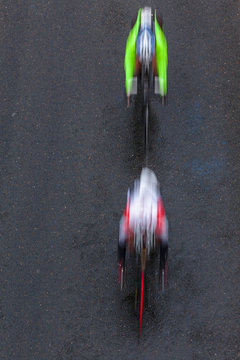 Cycling Riders Speed Motion Blur Overhead