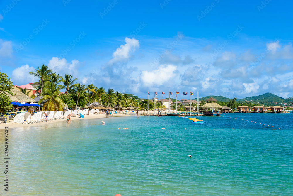 Wall mural pigeon island beach - tropical coast on the caribbean island of st. lucia. it is a paradise destinat