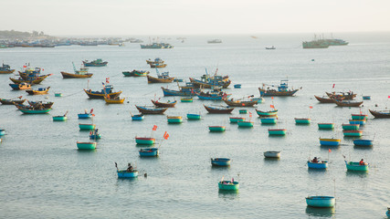 boats sunset in Vietnam