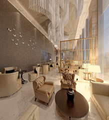 3d render of luxury hotel interior and lobby