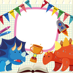 Banner template with dinosaurs and trophy