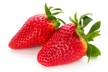 Fresh strawberries close up on white background.