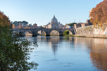 Obraz premium View at Tiber and St. Peter's cathedral in Vatican. Rome. Italy