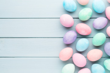 Pastel Easter eggs background. Spring greating card.