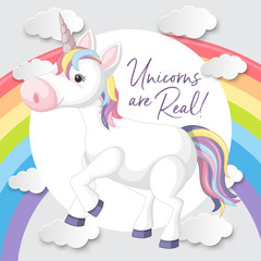 Obraz na płótnie Canvas Poster design with unicorn and rainbow