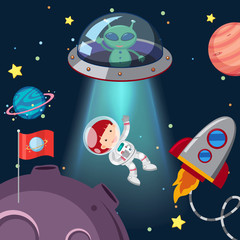 Naklejka premium Astronaut and alien in galaxy