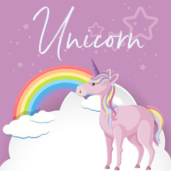 Purple unicorn and rainbow in sky