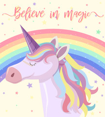 Poster design with rainbow unicorn