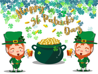 Happy Saint Patrick's day Festival. Irish celebration .Green clover shamrock leaves on isolate background for poster, greeting card, party invitation, banner other users Vector illustration