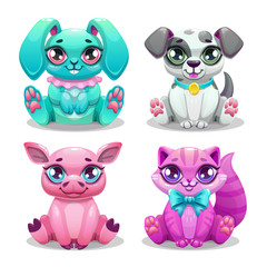 Little cute cartoon animals set.