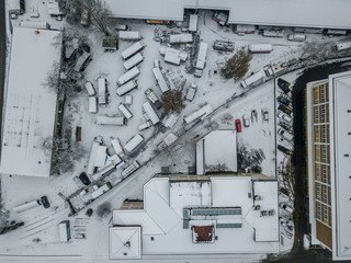 Aerial view of Zurich in Switzerland with snow covered rooftops