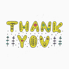 Thank you sweet lettering. Handwritten yellow typography with floral elements.