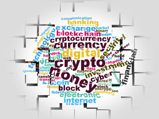 words cloud blockchain digital crypto currency bitcoin illustration