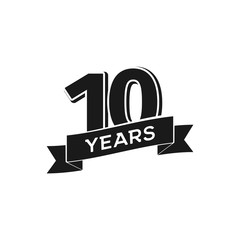 Vector 10 years anniversary logotype. Isolated black logo 10th jubilee on white background