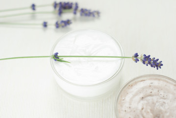 Cream, lavender flowers