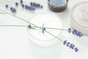 Cream, lavender flowers